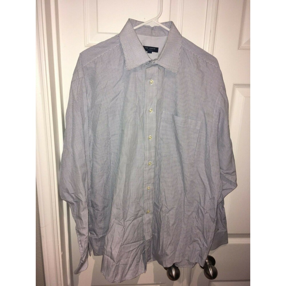 TED BAKER Mens Shirt Sz 17 34/35 Button Down Long Sleeve Endurance Blue Check